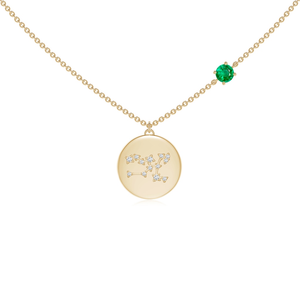 4mm AAA Emerald Taurus Constellation Medallion Pendant in Yellow Gold