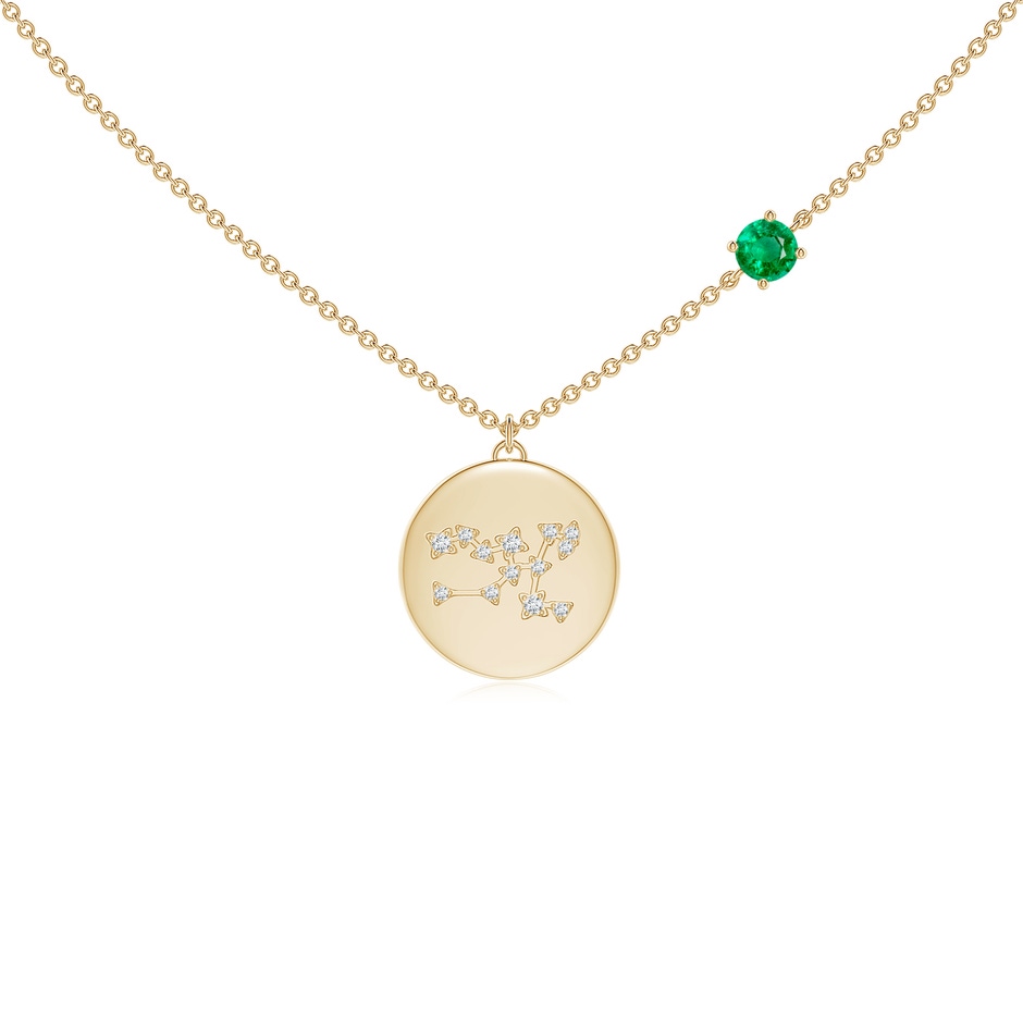 4mm AAA Emerald Taurus Constellation Medallion Pendant in Yellow Gold 