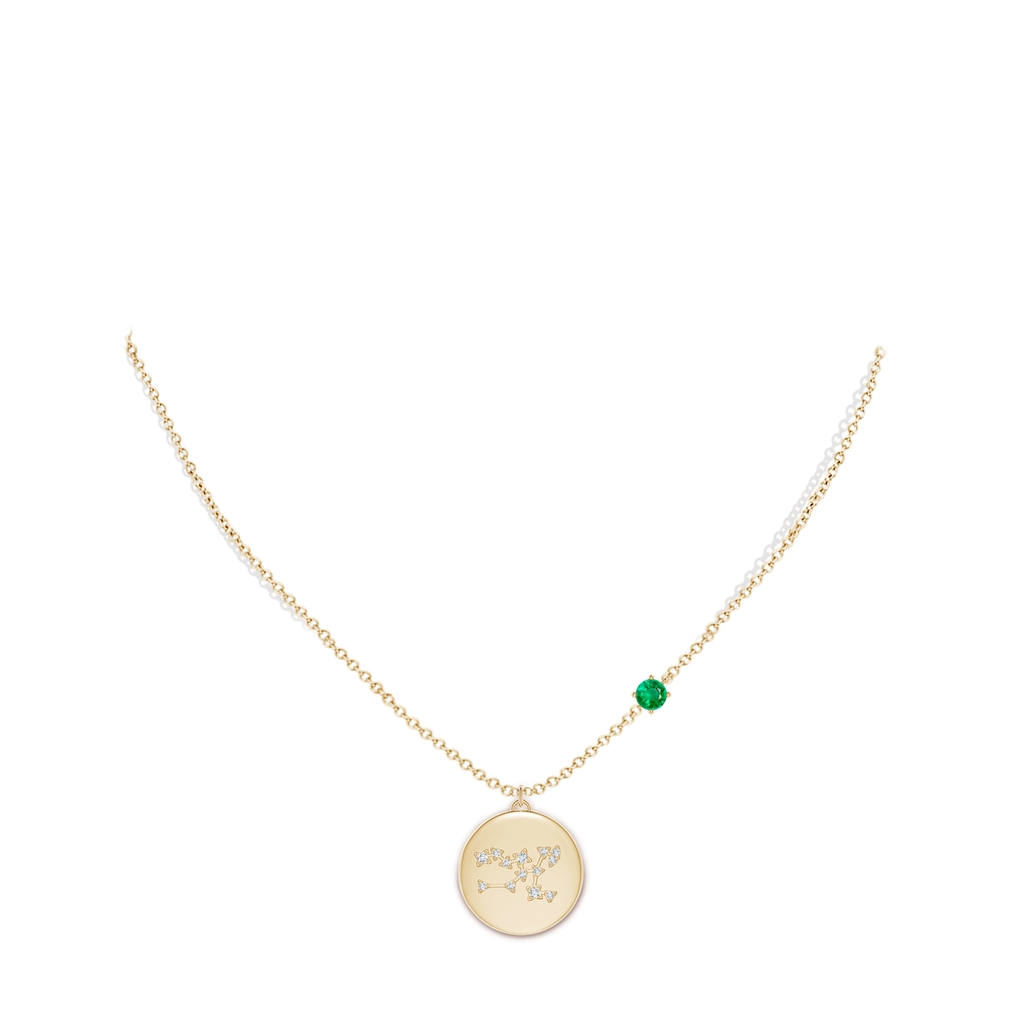 4mm AAA Emerald Taurus Constellation Medallion Pendant in Yellow Gold Body-Neck
