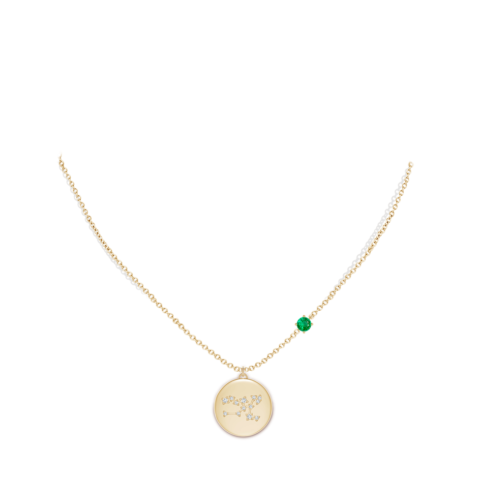 4mm AAA Emerald Taurus Constellation Medallion Pendant in Yellow Gold body-neck