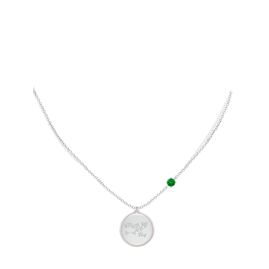 4mm AAAA Emerald Taurus Constellation Medallion Pendant in White Gold body-neck