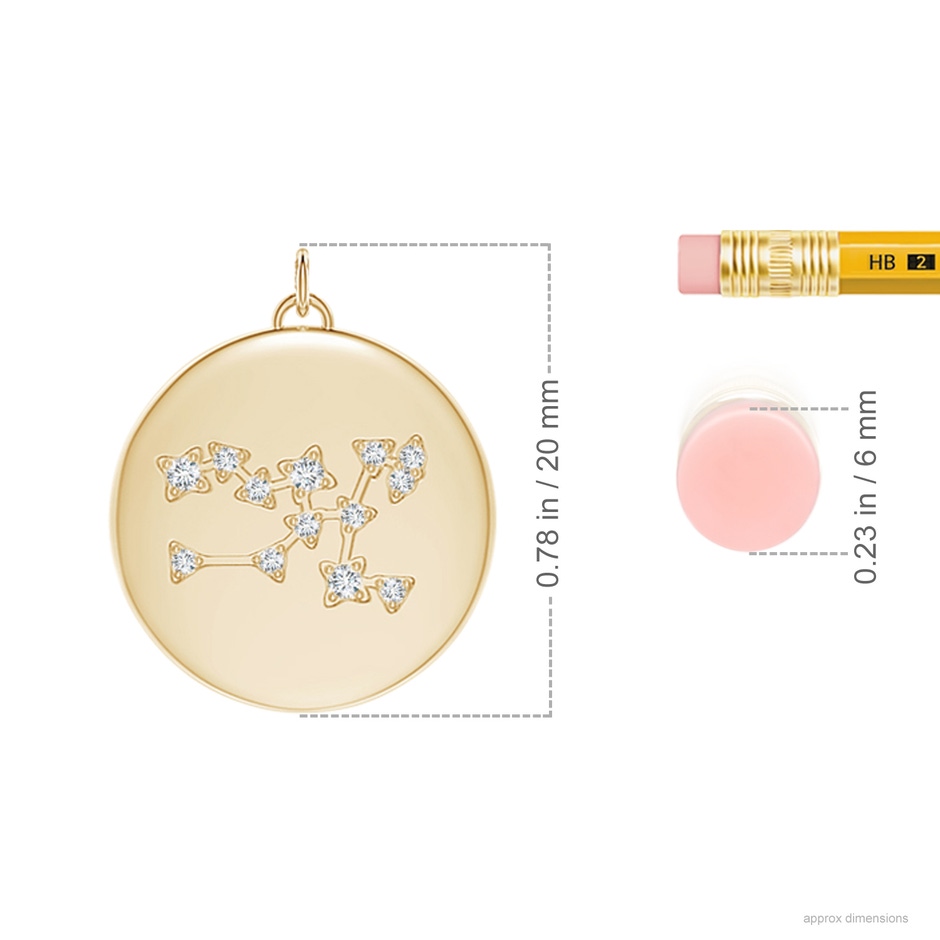4mm AAAA Emerald Taurus Constellation Medallion Pendant in Yellow Gold ruler