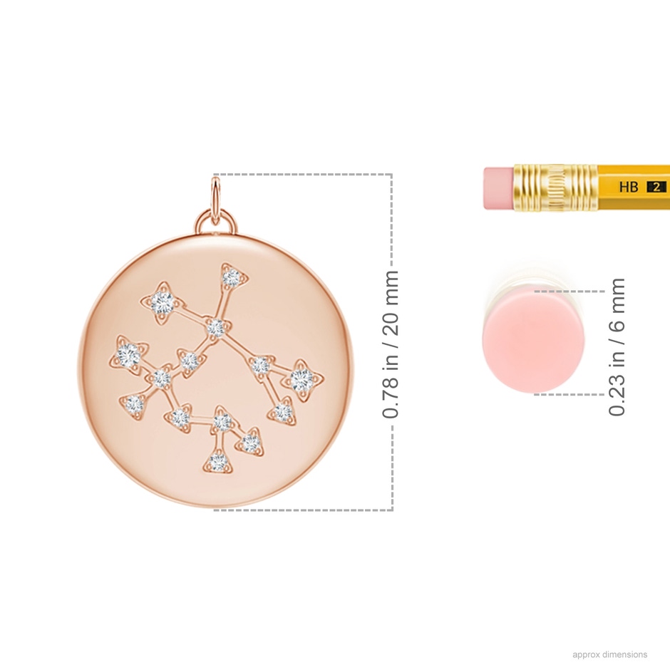 4mm AAA Emerald Gemini Constellation Medallion Pendant in Rose Gold ruler