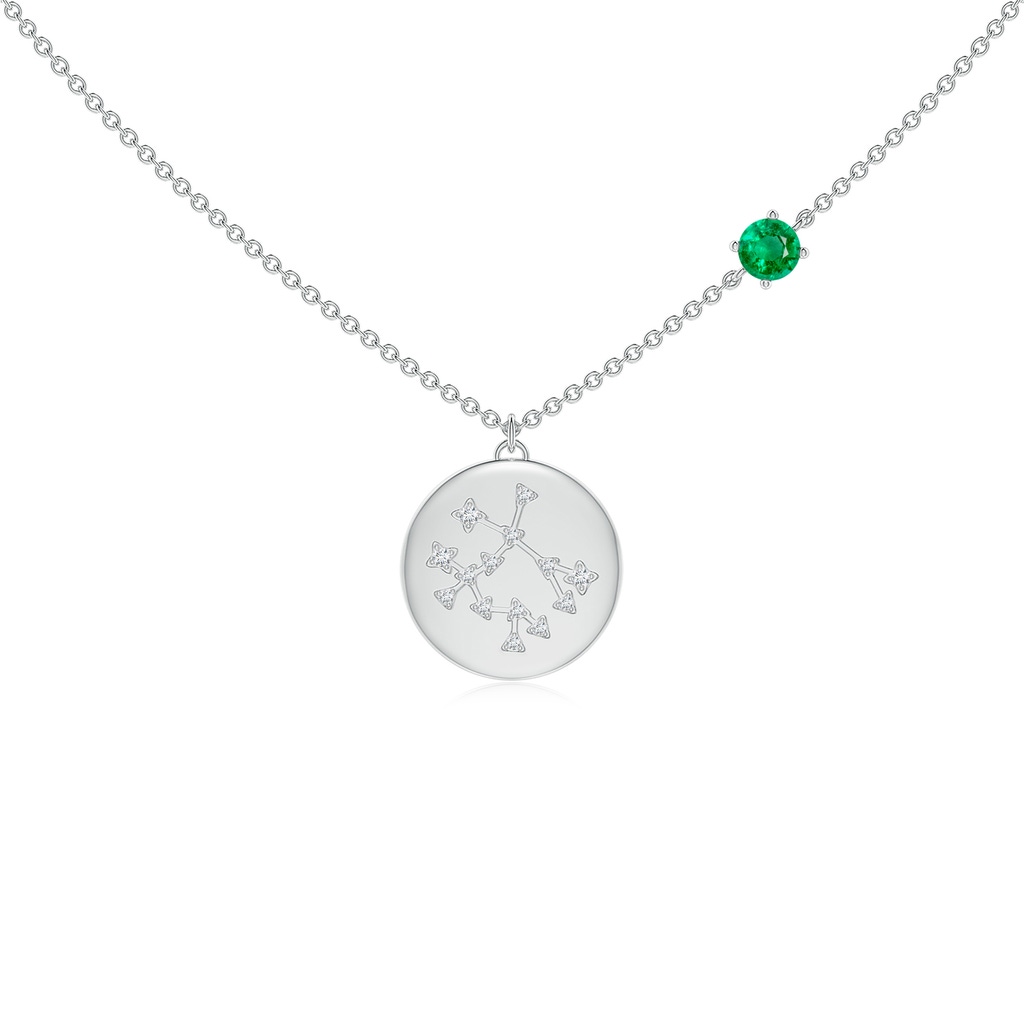 4mm AAA Emerald Gemini Constellation Medallion Pendant in White Gold