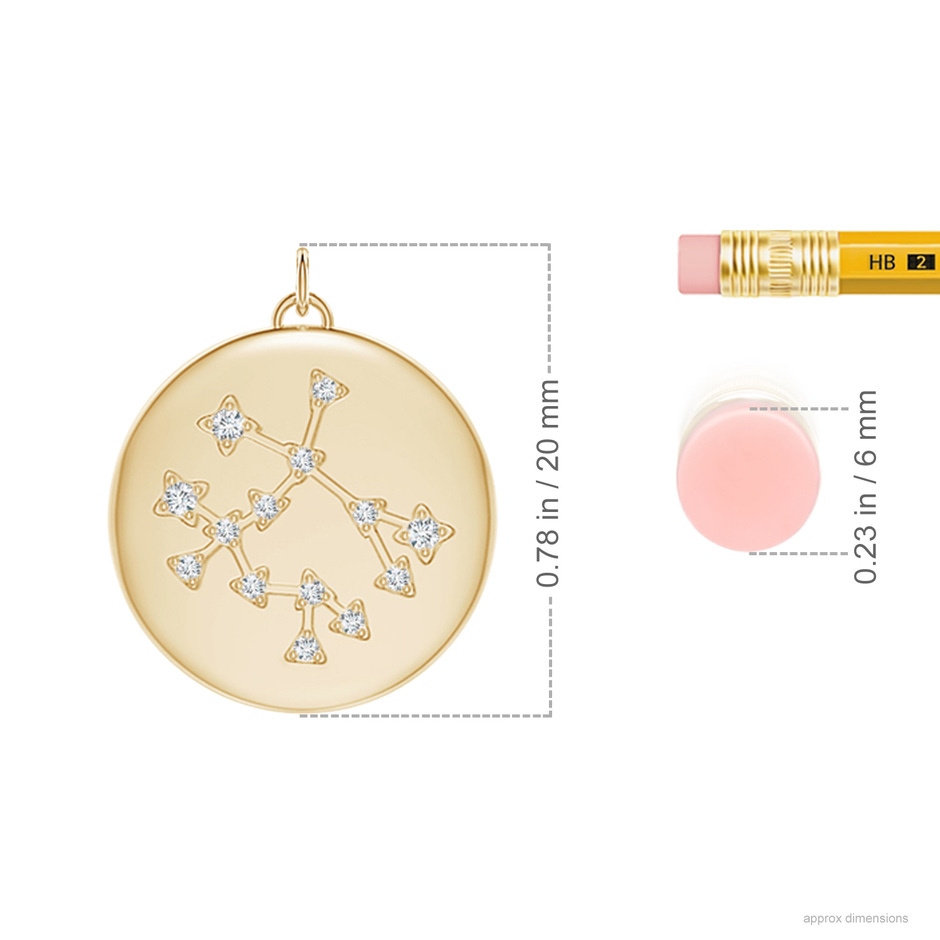 4mm AAA Emerald Gemini Constellation Medallion Pendant in Yellow Gold ruler