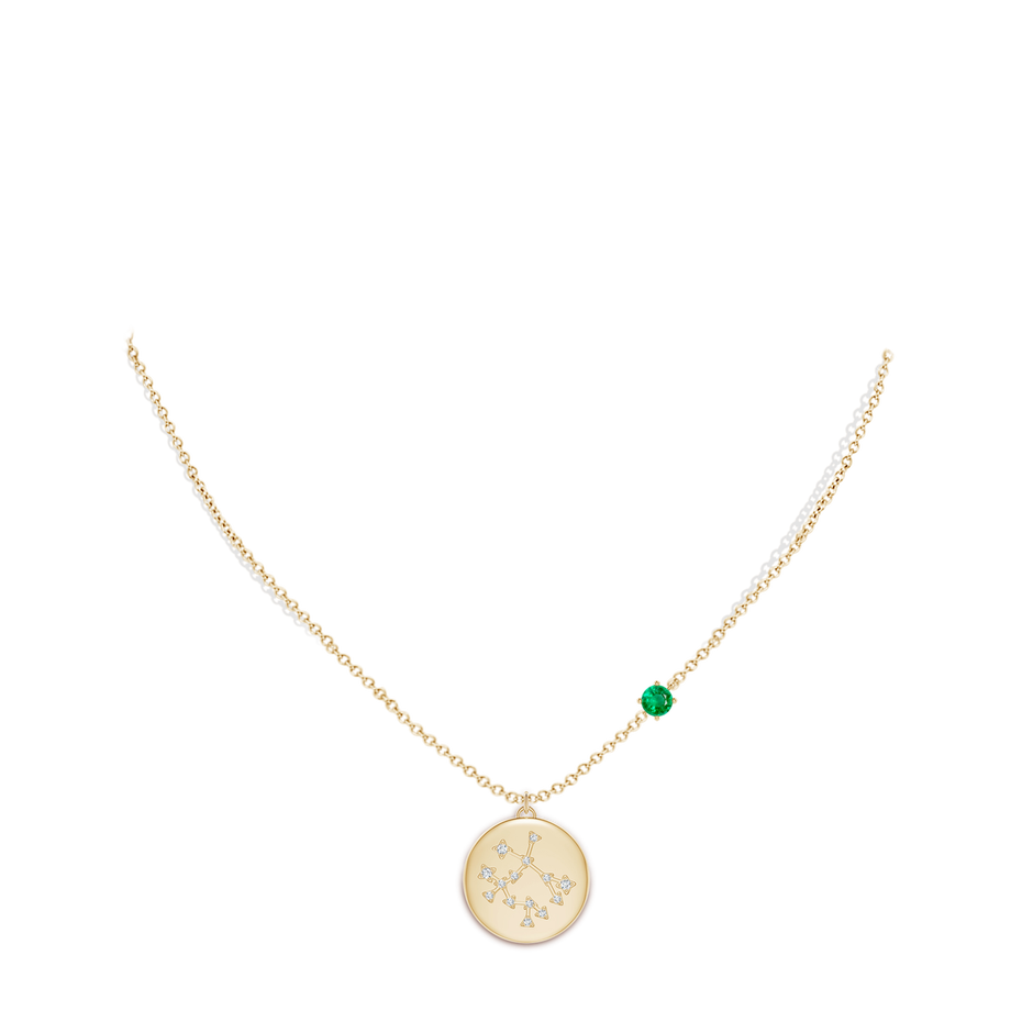 4mm AAA Emerald Gemini Constellation Medallion Pendant in Yellow Gold body-neck