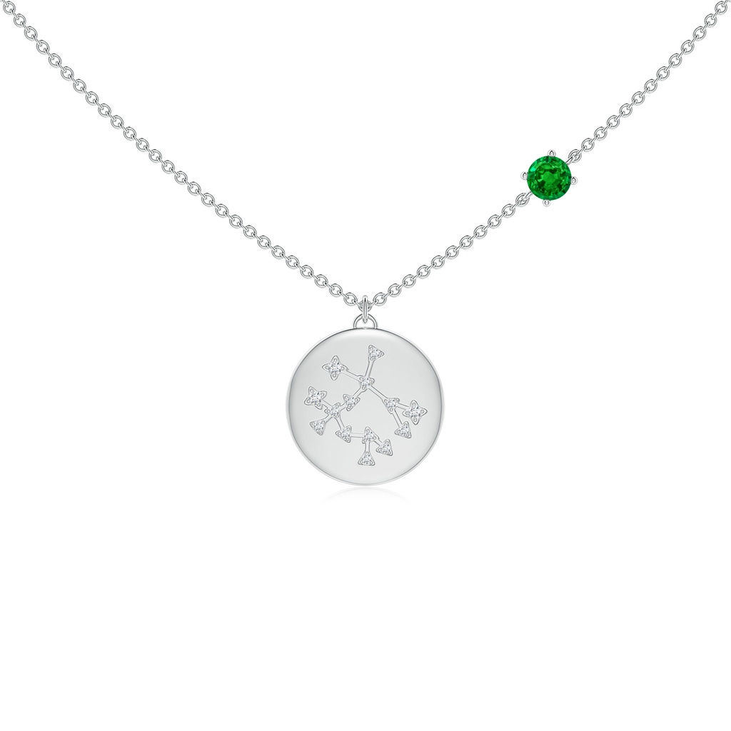 4mm AAAA Emerald Gemini Constellation Medallion Pendant in White Gold