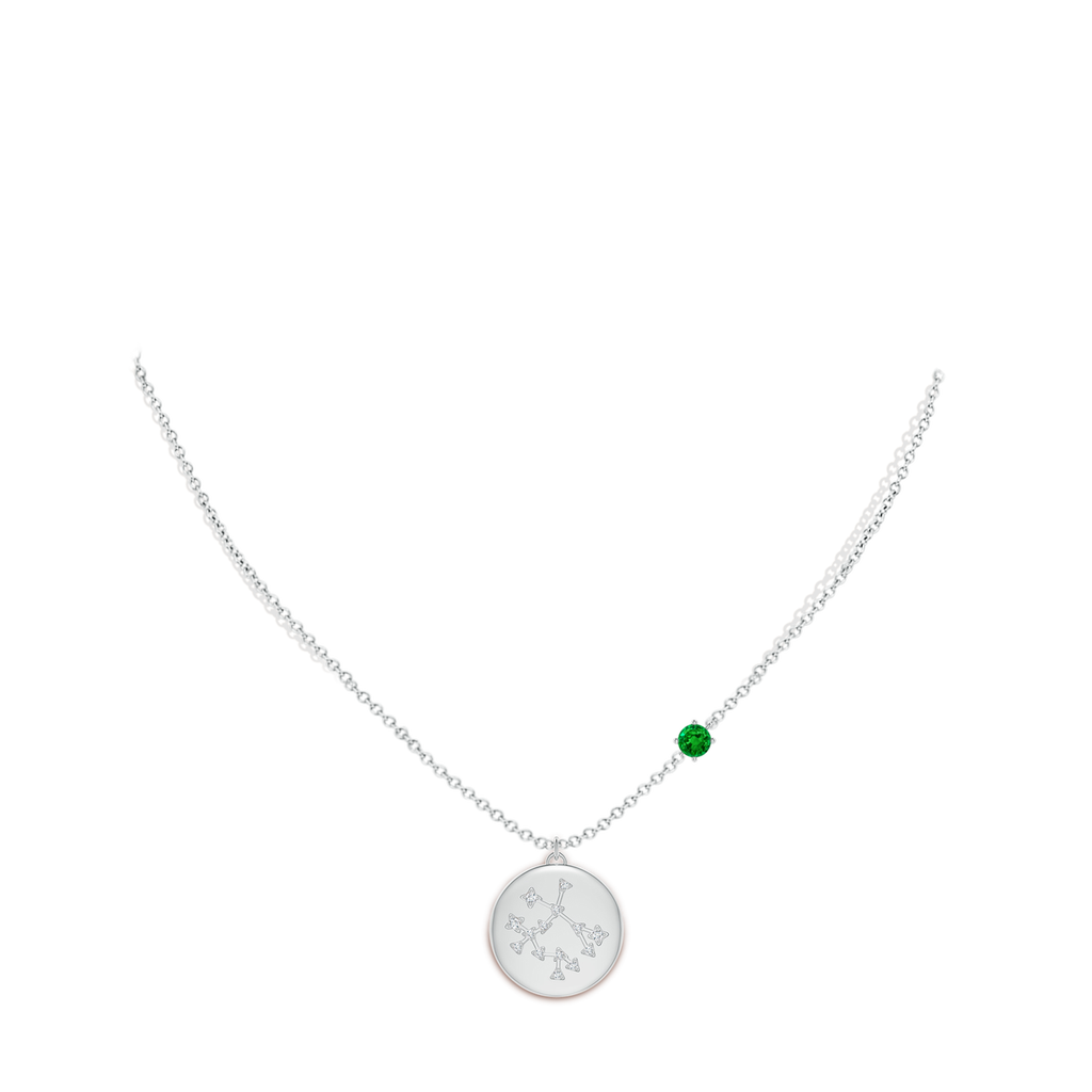 4mm AAAA Emerald Gemini Constellation Medallion Pendant in White Gold Body-Neck