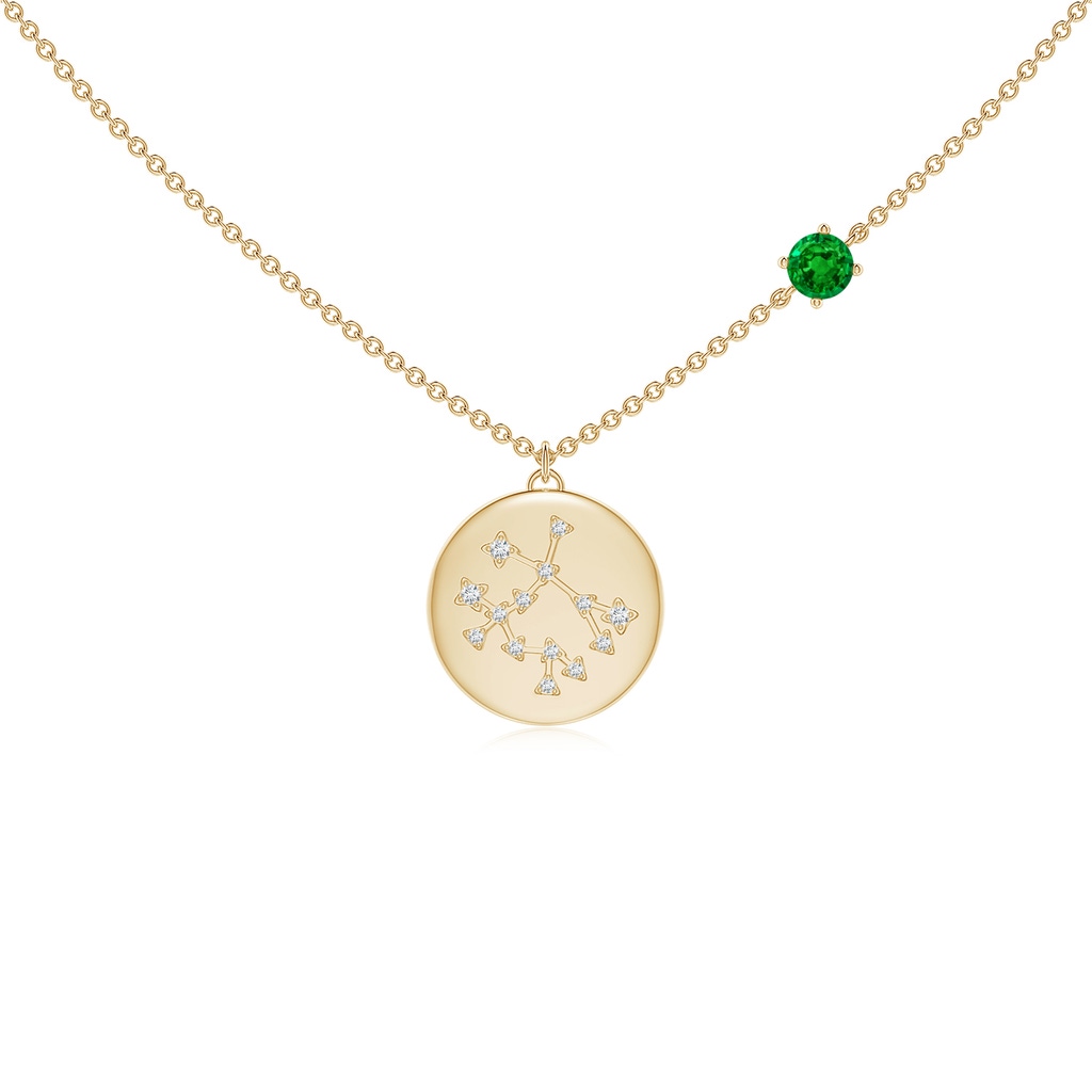 4mm AAAA Emerald Gemini Constellation Medallion Pendant in Yellow Gold