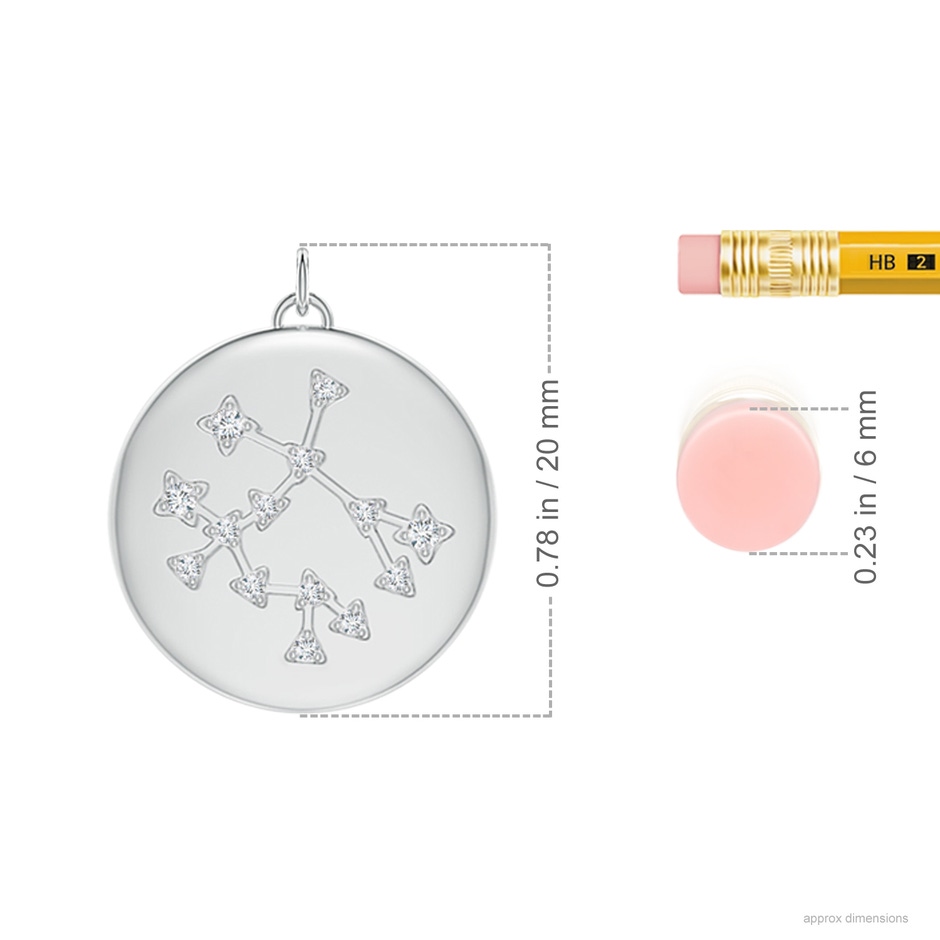 4mm AAA Freshwater Pearl Gemini Constellation Medallion Pendant in 9K White Gold ruler