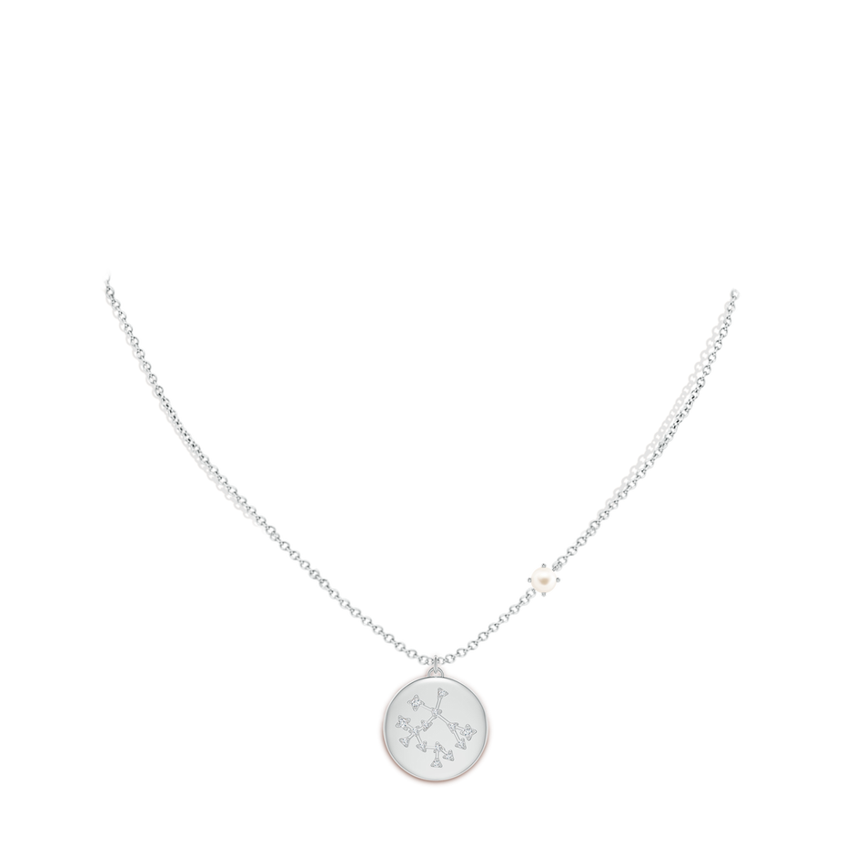 4mm AAA Freshwater Pearl Gemini Constellation Medallion Pendant in White Gold body-neck