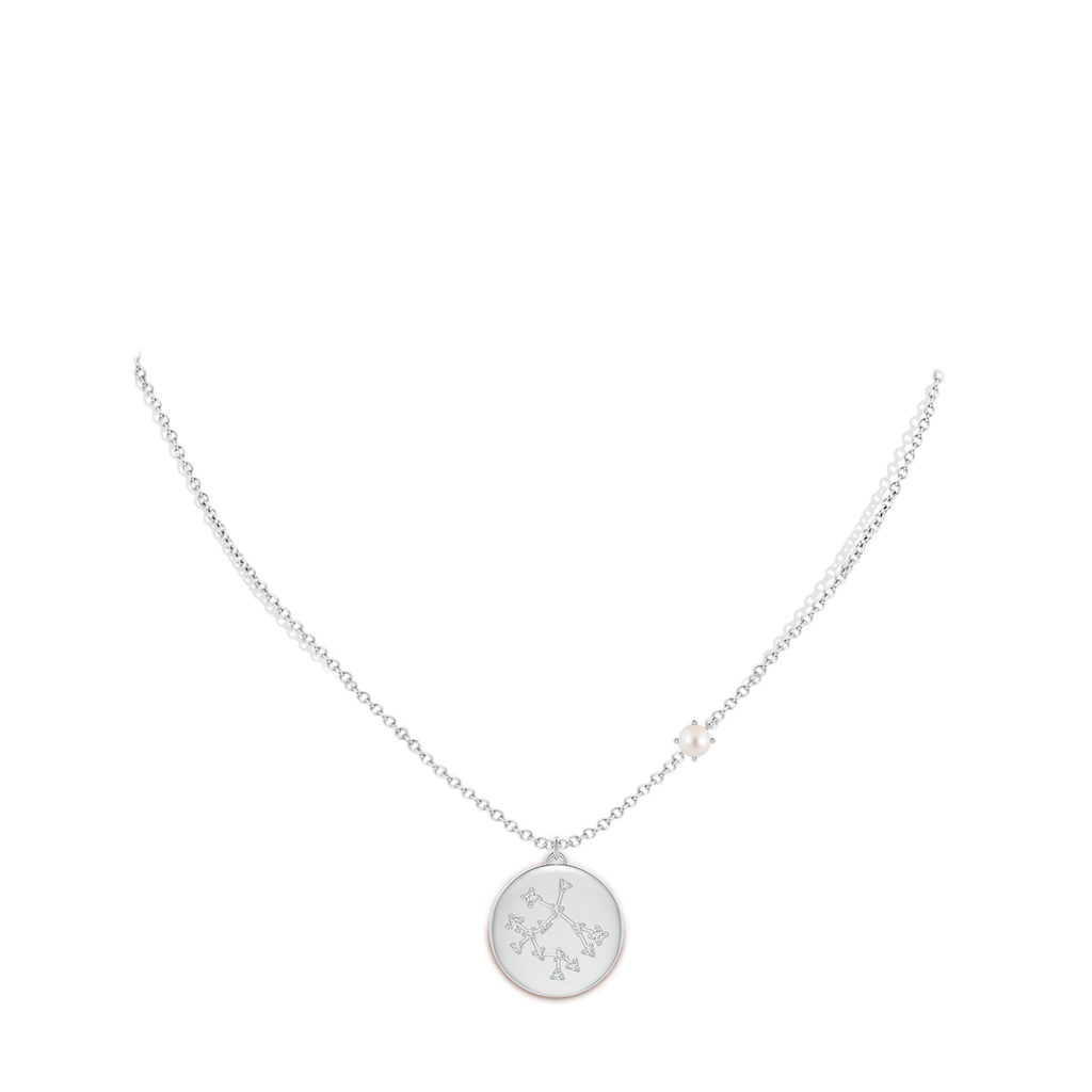 4mm AAAA Freshwater Pearl Gemini Constellation Medallion Pendant in S999 Silver Body-Neck