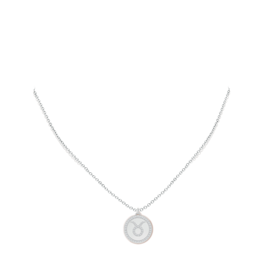 1mm GVS2 Diamond Taurus Zodiac Sign Reversible Medallion Pendant in White Gold body-neck