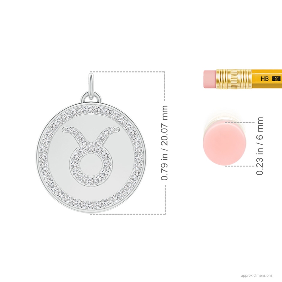 1mm HSI2 Diamond Taurus Zodiac Sign Reversible Medallion Pendant in White Gold ruler