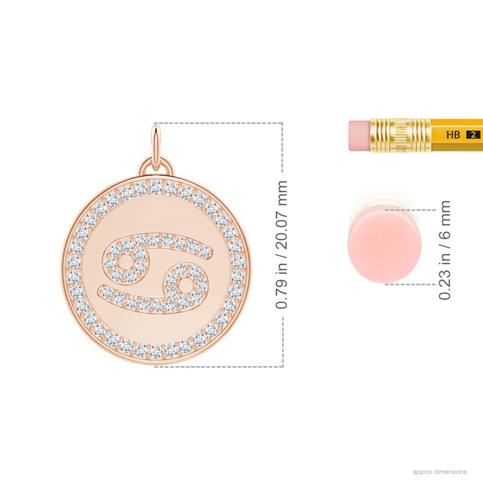 1.1mm GVS2 Diamond Cancer Zodiac Sign Reversible Medallion Pendant in Rose Gold ruler