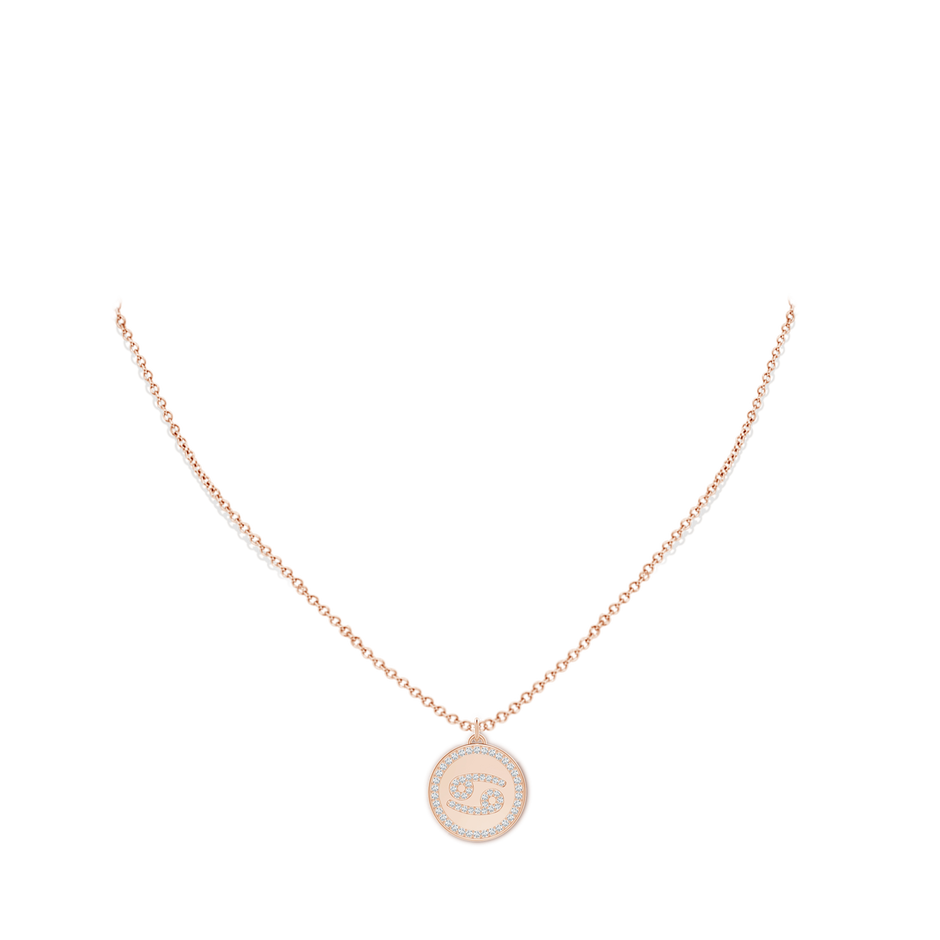 1.1mm GVS2 Diamond Cancer Zodiac Sign Reversible Medallion Pendant in Rose Gold body-neck