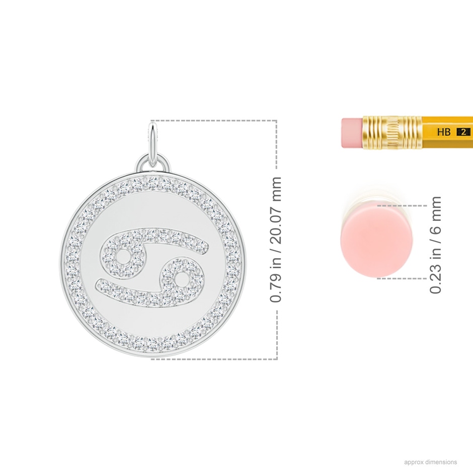 1.1mm GVS2 Diamond Cancer Zodiac Sign Reversible Medallion Pendant in White Gold ruler