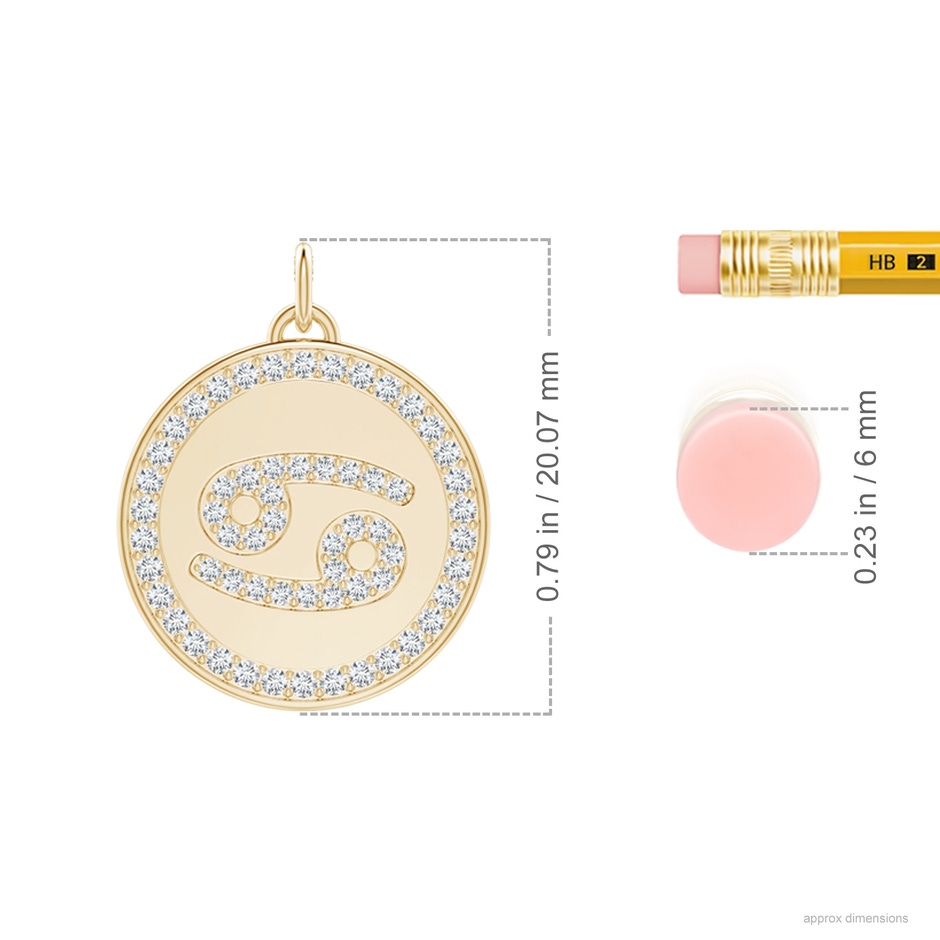 1.1mm GVS2 Diamond Cancer Zodiac Sign Reversible Medallion Pendant in Yellow Gold ruler