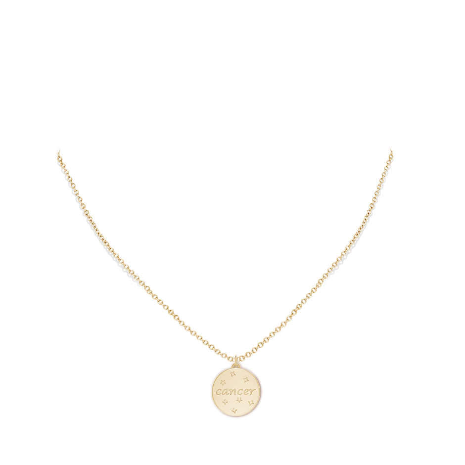 1.1mm GVS2 Diamond Cancer Zodiac Sign Reversible Medallion Pendant in Yellow Gold body-neck