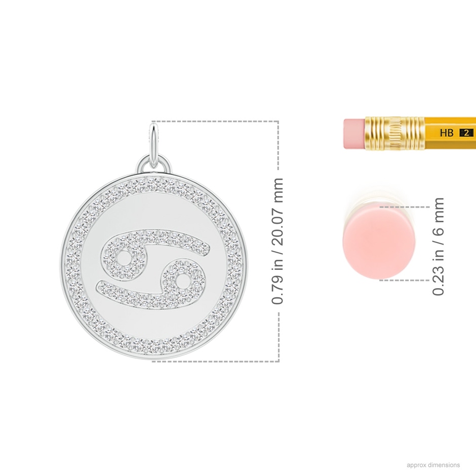 1.1mm HSI2 Diamond Cancer Zodiac Sign Reversible Medallion Pendant in White Gold ruler