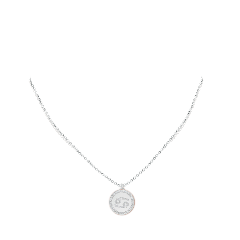 1.1mm HSI2 Diamond Cancer Zodiac Sign Reversible Medallion Pendant in White Gold body-neck