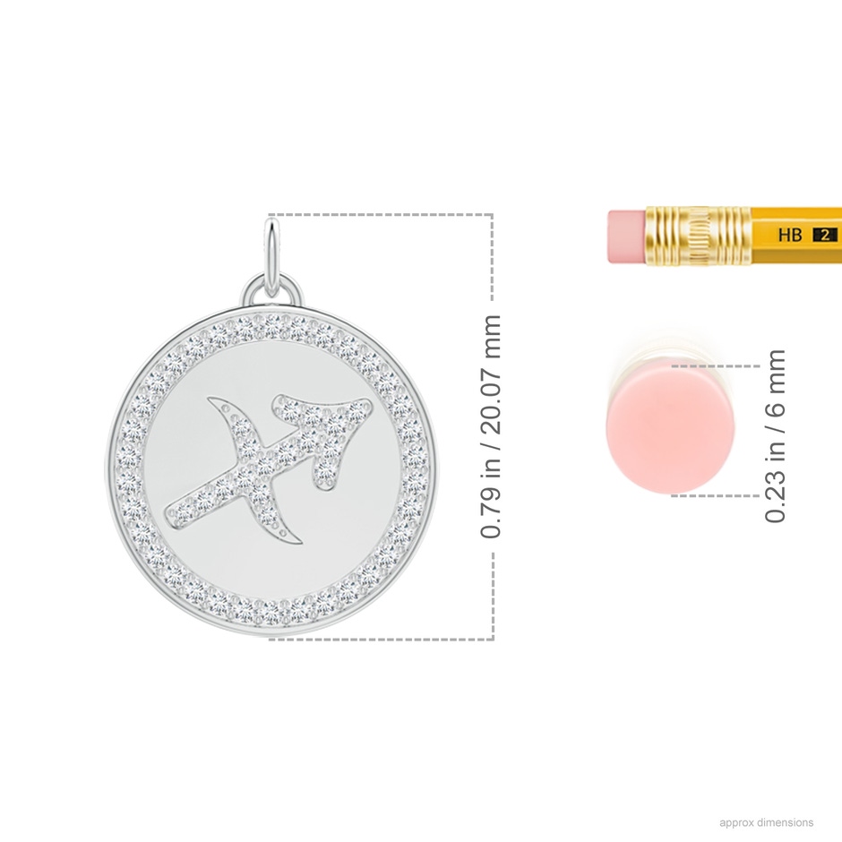 1.05mm GVS2 Diamond Sagittarius Zodiac Sign Reversible Medallion Pendant in White Gold ruler