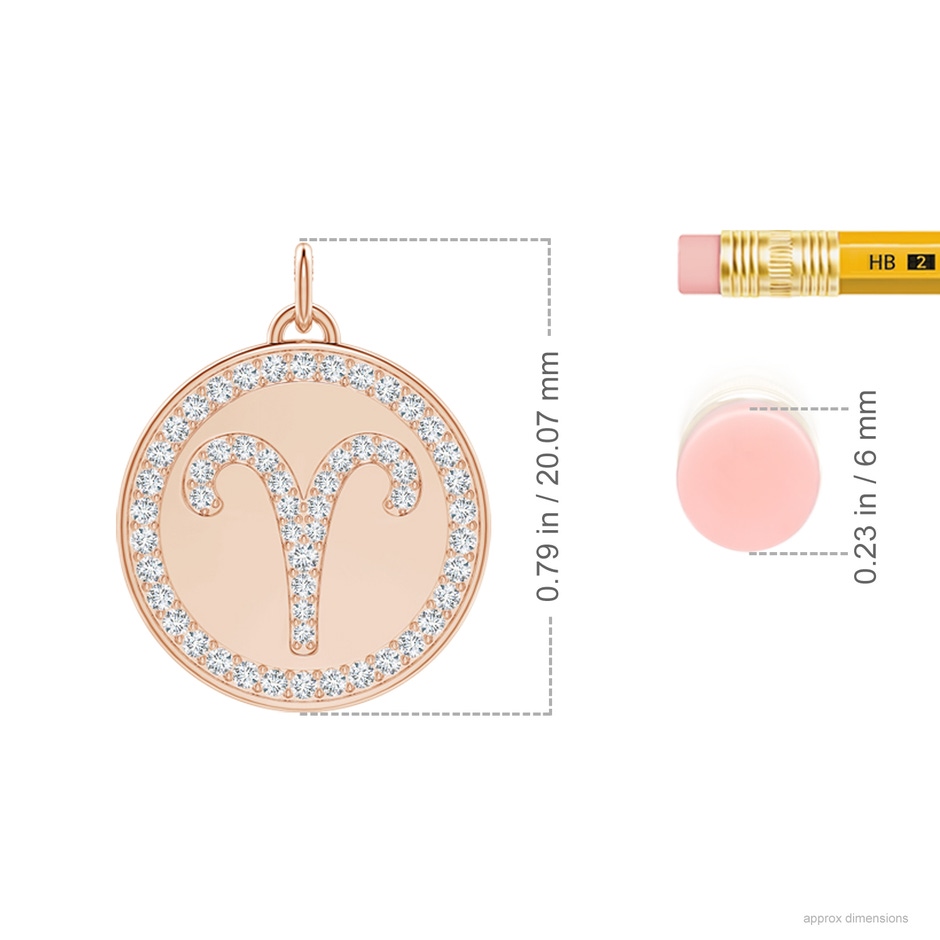 1.1mm GVS2 Diamond Aries Zodiac Sign Reversible Medallion Pendant in Rose Gold ruler