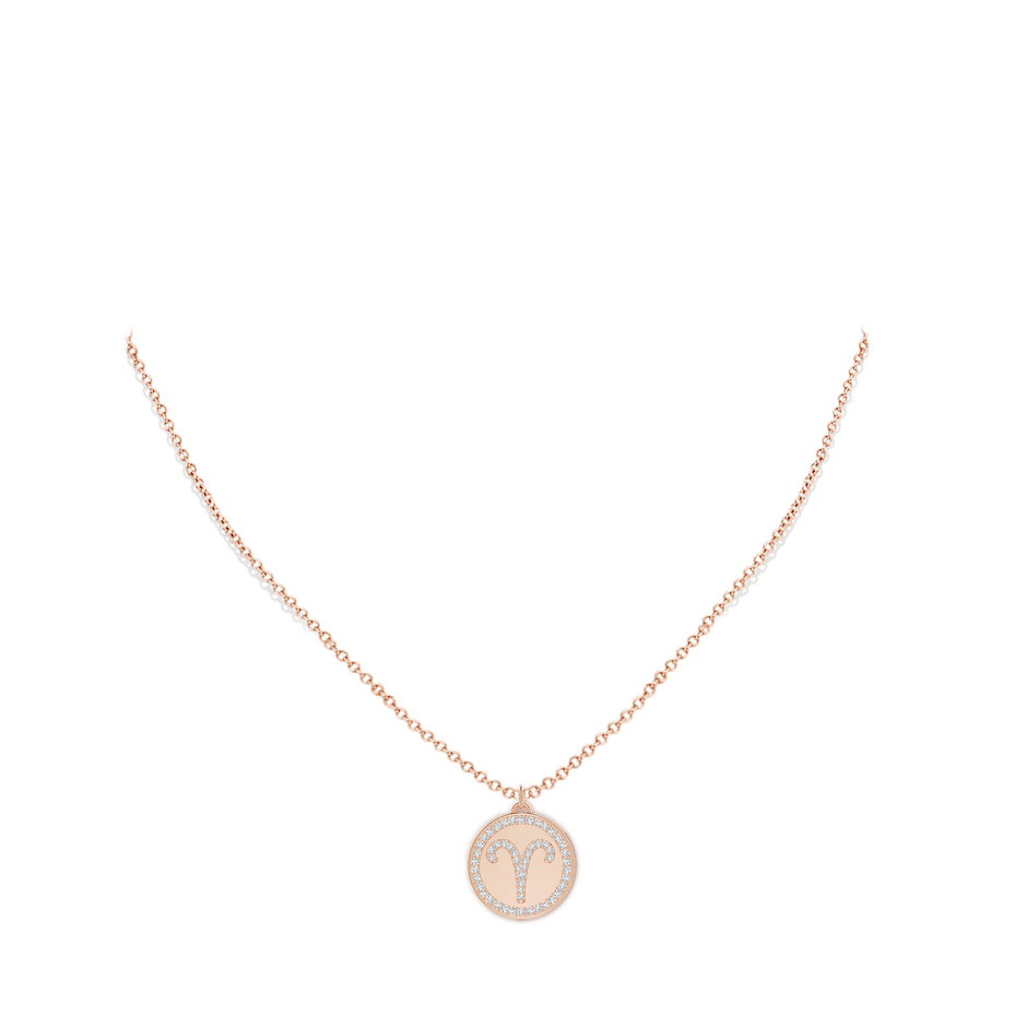 1.1mm GVS2 Diamond Aries Zodiac Sign Reversible Medallion Pendant in Rose Gold body-neck