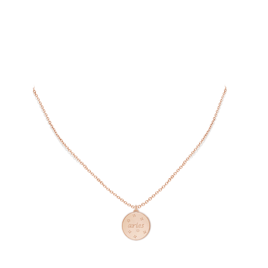 1.1mm GVS2 Diamond Aries Zodiac Sign Reversible Medallion Pendant in Rose Gold body-neck