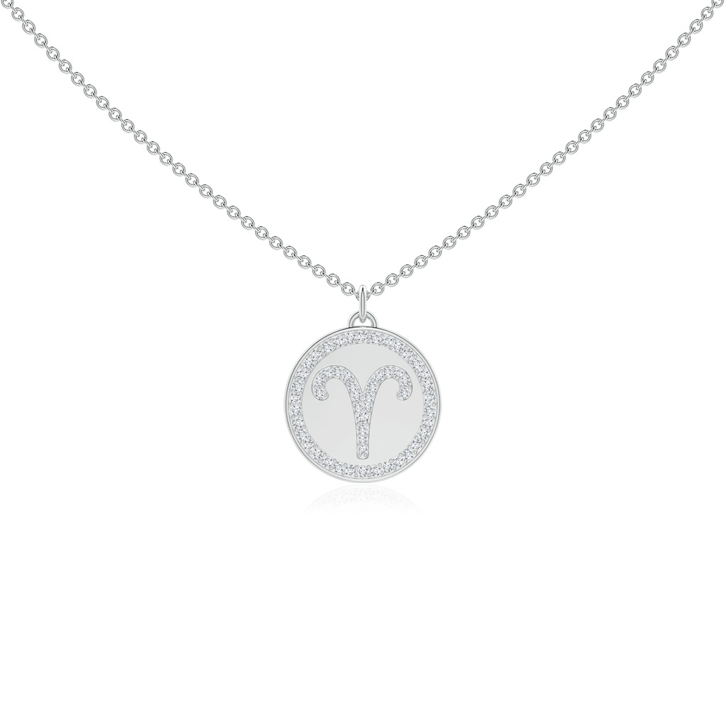 1.1mm GVS2 Diamond Aries Zodiac Sign Reversible Medallion Pendant in White Gold