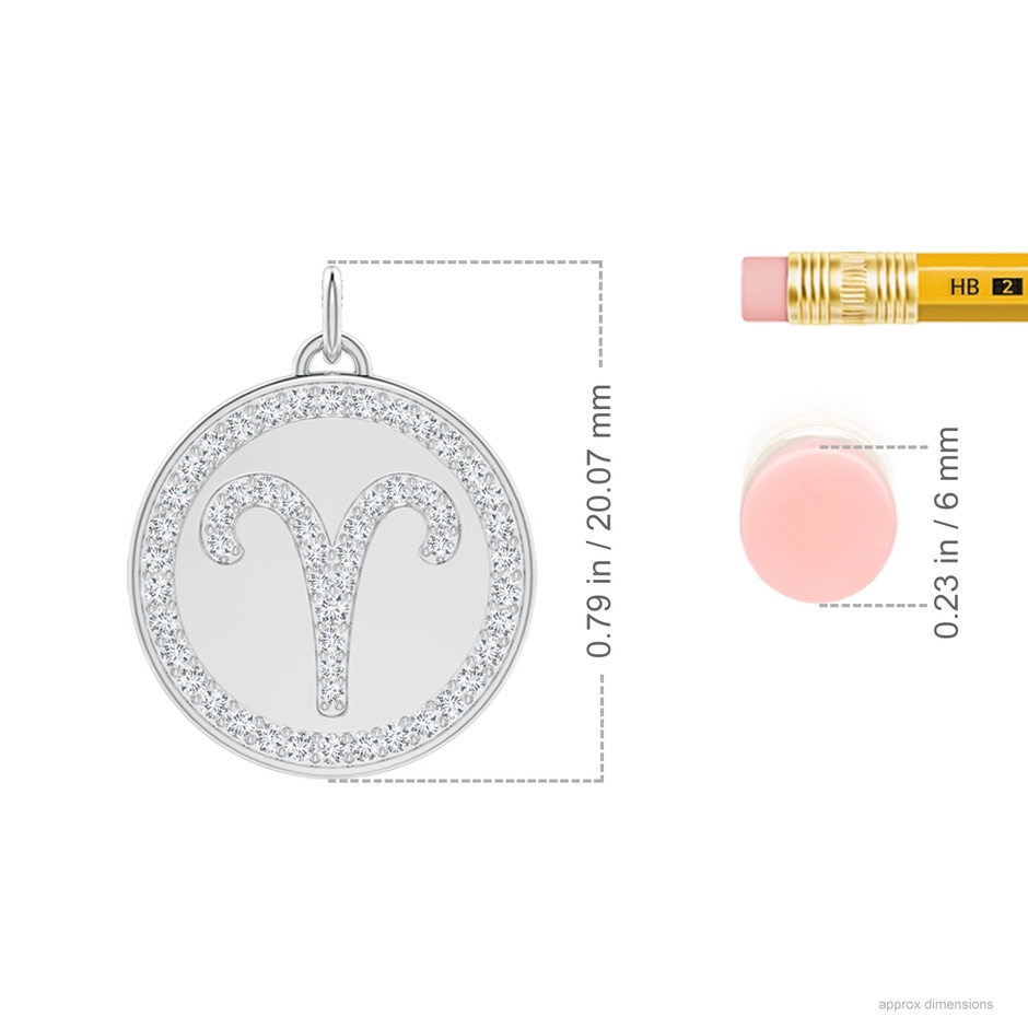 1.1mm GVS2 Diamond Aries Zodiac Sign Reversible Medallion Pendant in White Gold ruler