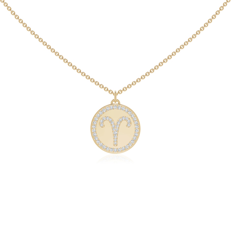 1.1mm GVS2 Diamond Aries Zodiac Sign Reversible Medallion Pendant in Yellow Gold 