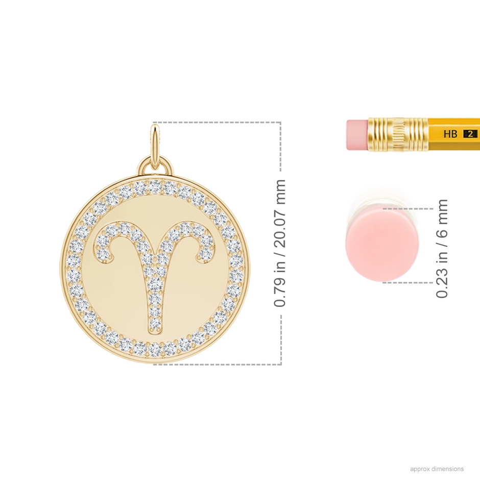 1.1mm GVS2 Diamond Aries Zodiac Sign Reversible Medallion Pendant in Yellow Gold ruler