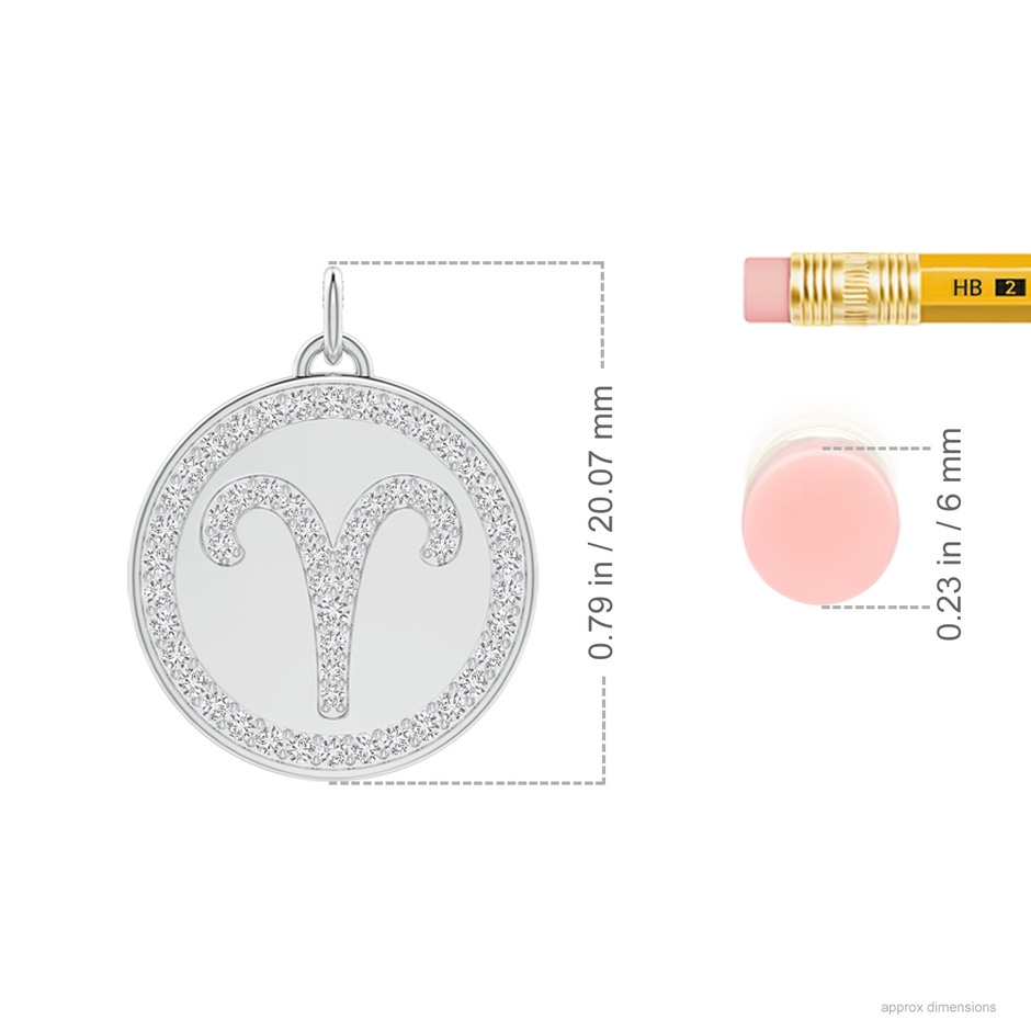 1.1mm HSI2 Diamond Aries Zodiac Sign Reversible Medallion Pendant in White Gold ruler