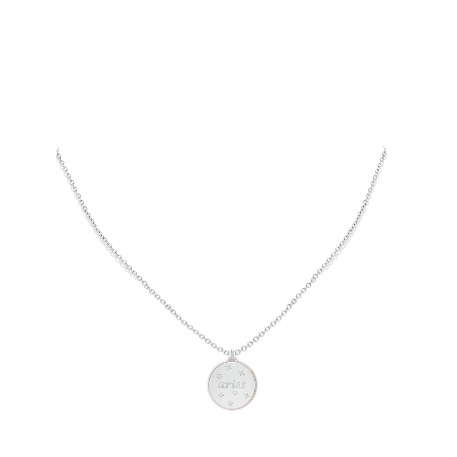 1.1mm HSI2 Diamond Aries Zodiac Sign Reversible Medallion Pendant in White Gold body-neck