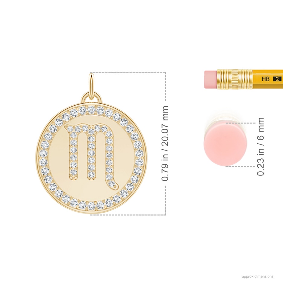 1.05mm GVS2 Diamond Scorpio Zodiac Sign Reversible Medallion Pendant in Yellow Gold ruler