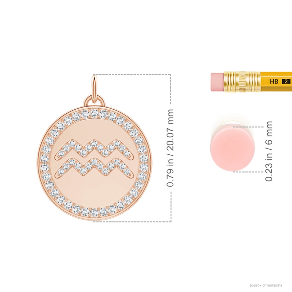 1.05mm GVS2 Diamond Aquarius Zodiac Sign Reversible Medallion Pendant in Rose Gold ruler