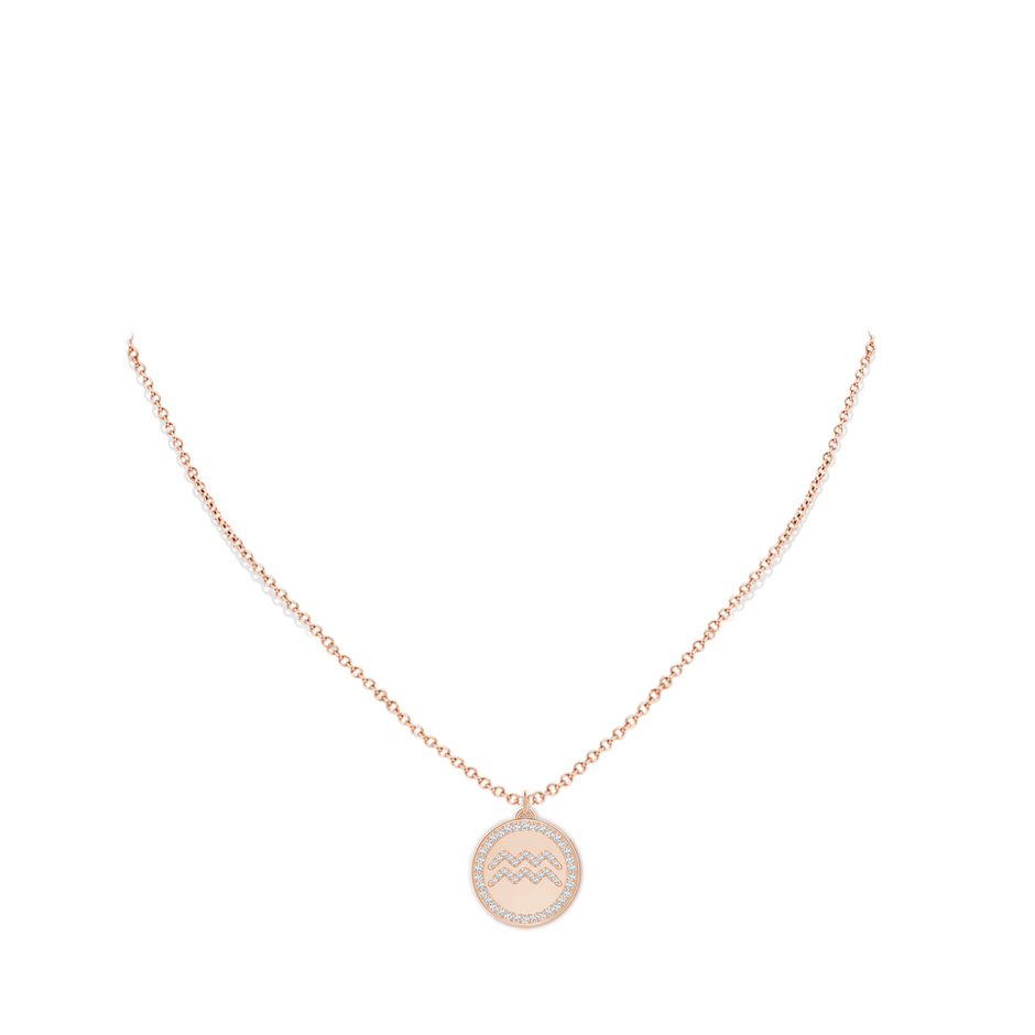 1.05mm GVS2 Diamond Aquarius Zodiac Sign Reversible Medallion Pendant in Rose Gold body-neck