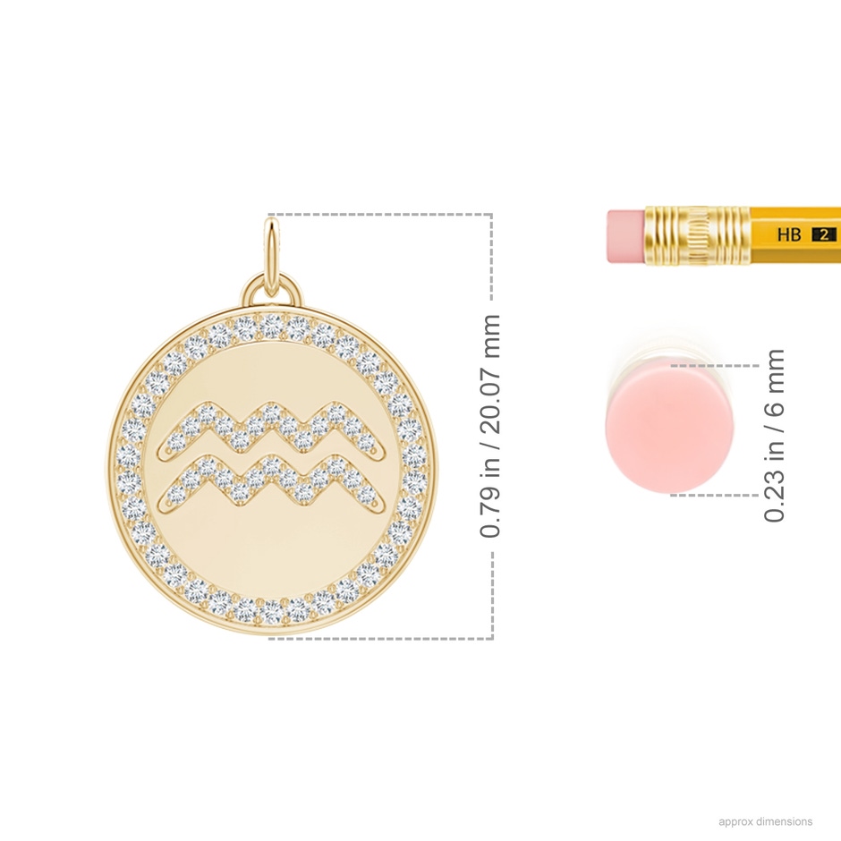 1.05mm GVS2 Diamond Aquarius Zodiac Sign Reversible Medallion Pendant in Yellow Gold ruler
