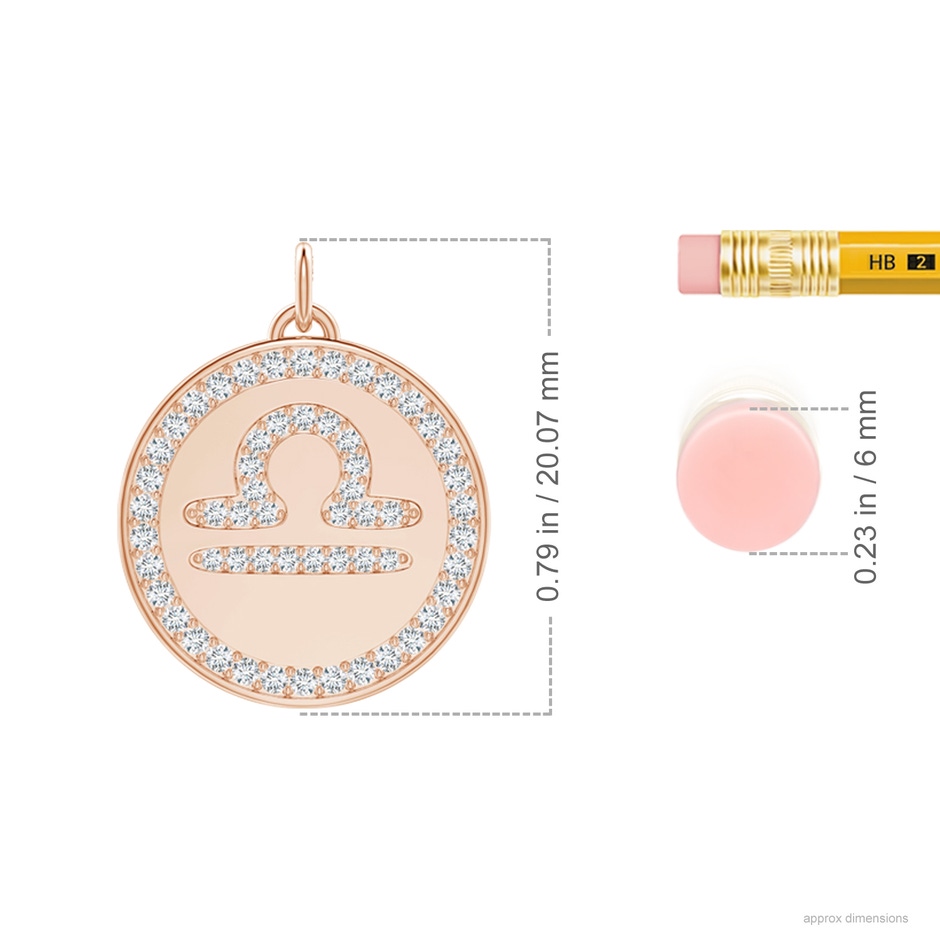 1mm GVS2 Diamond Libra Zodiac Sign Reversible Medallion Pendant in Rose Gold ruler
