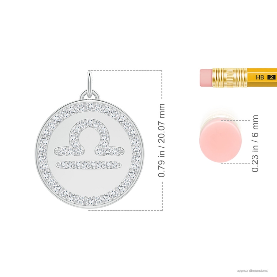 1mm GVS2 Diamond Libra Zodiac Sign Reversible Medallion Pendant in White Gold ruler