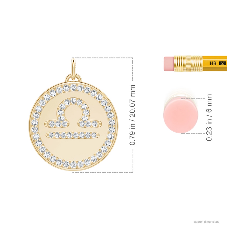 1mm GVS2 Diamond Libra Zodiac Sign Reversible Medallion Pendant in Yellow Gold ruler