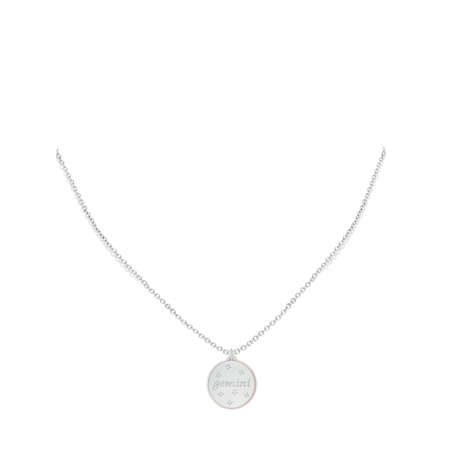 1mm GVS2 Diamond Gemini Zodiac Sign Reversible Medallion Pendant in White Gold body-neck