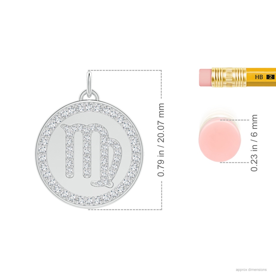 1mm GVS2 Diamond Virgo Zodiac Sign Reversible Medallion Pendant in White Gold ruler