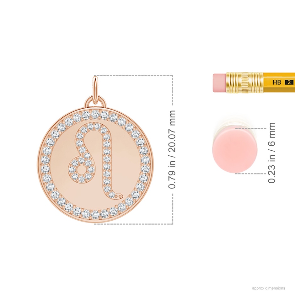 1.05mm GVS2 Diamond Leo Zodiac Sign Reversible Medallion Pendant in Rose Gold ruler
