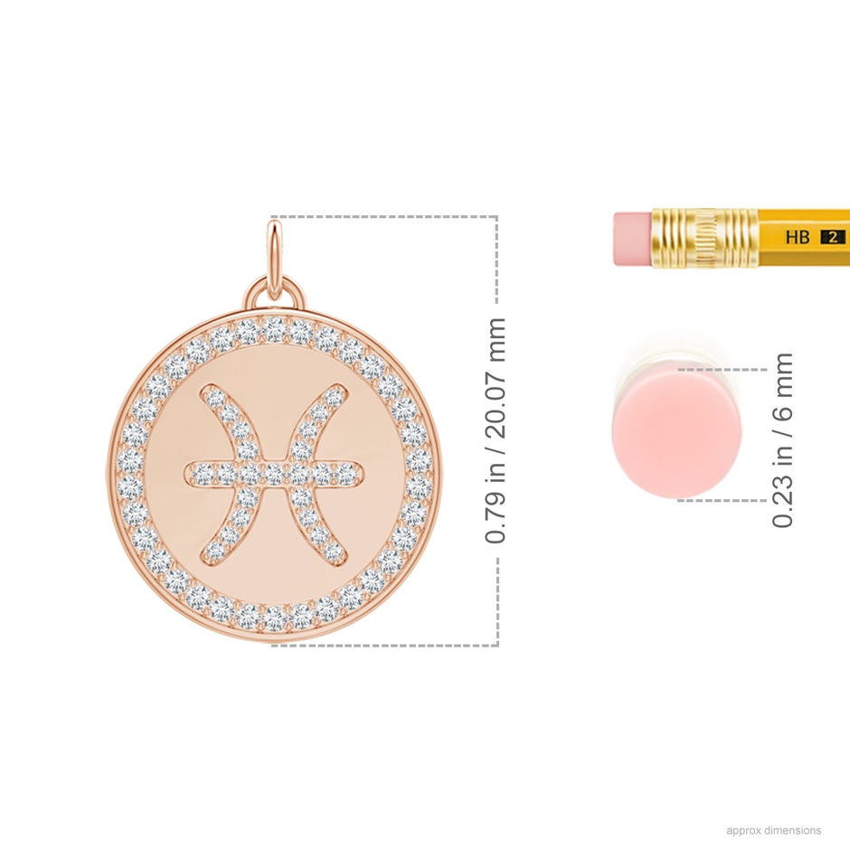 1.05mm GVS2 Diamond Pisces Zodiac Sign Reversible Medallion Pendant in Rose Gold ruler