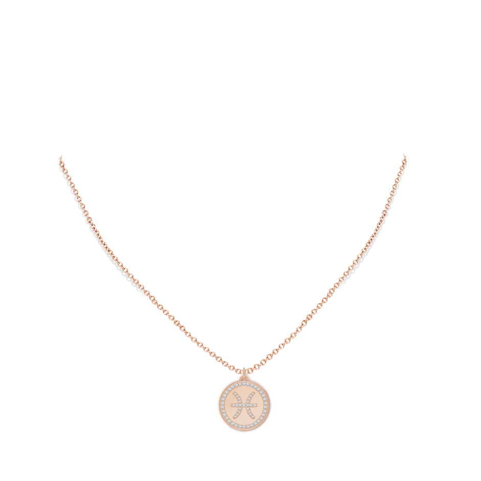 1.05mm GVS2 Diamond Pisces Zodiac Sign Reversible Medallion Pendant in Rose Gold body-neck