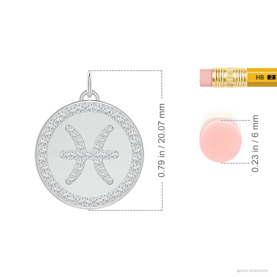 1.05mm GVS2 Diamond Pisces Zodiac Sign Reversible Medallion Pendant in White Gold ruler