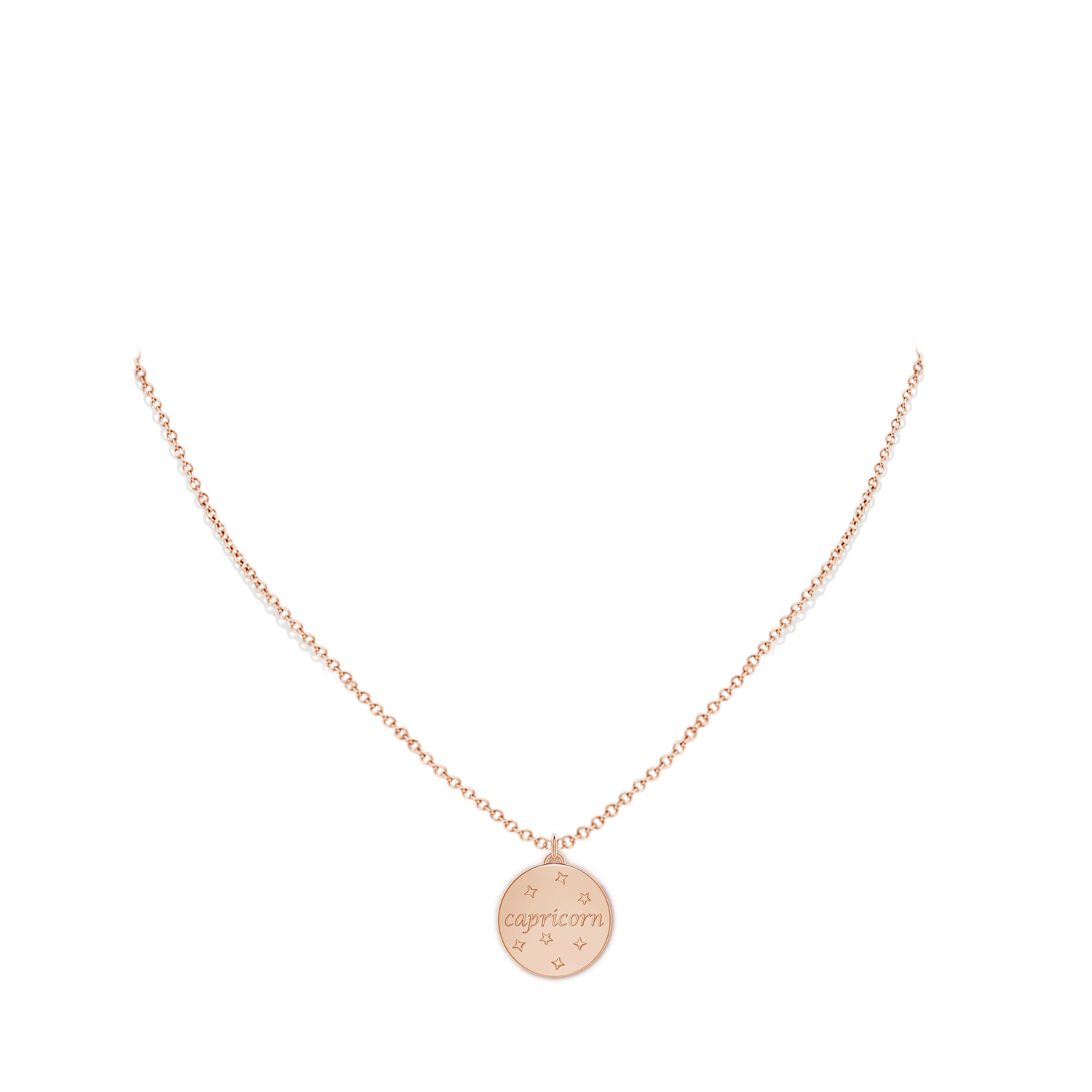 1.05mm GVS2 Diamond Capricorn Zodiac Sign Reversible Medallion Pendant in Rose Gold - body_neck