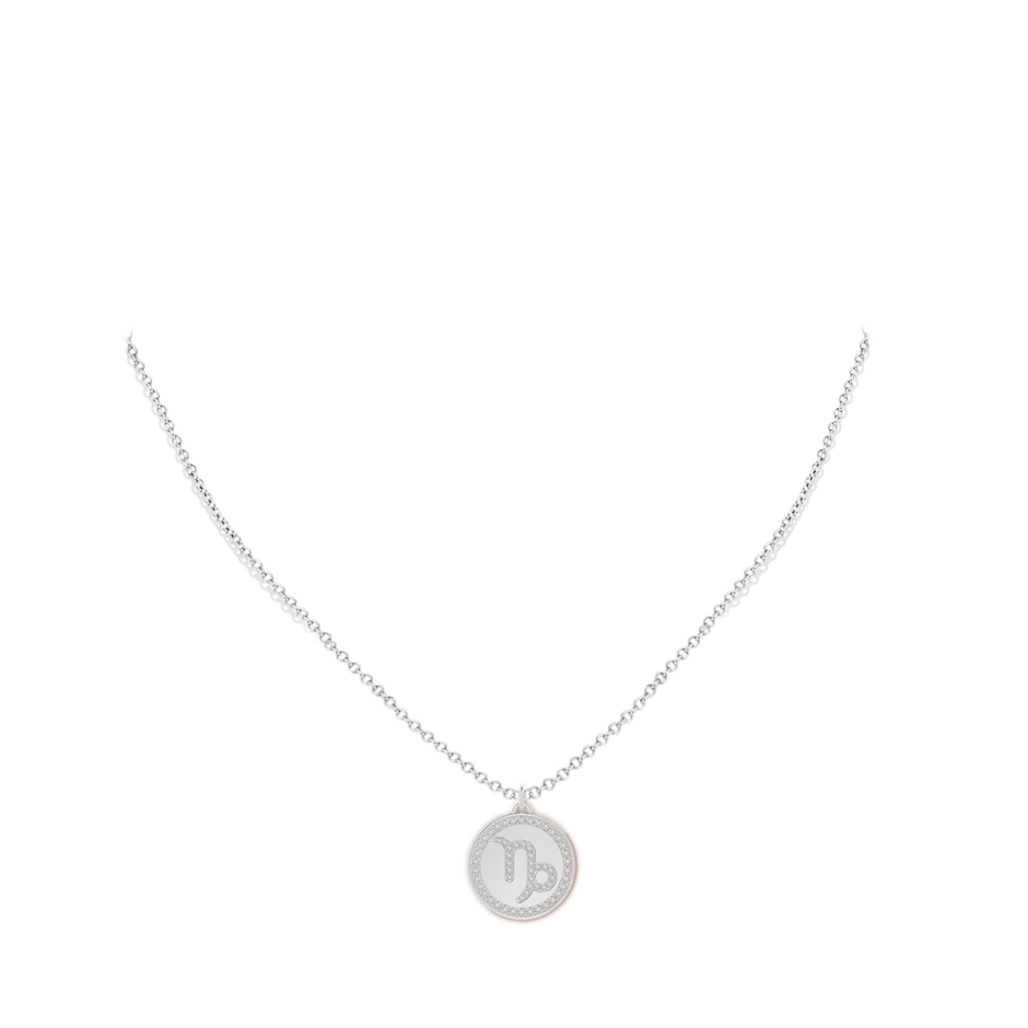 1.05mm HSI2 Diamond Capricorn Zodiac Sign Reversible Medallion Pendant in White Gold body-neck